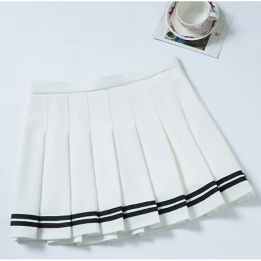Women's Pleated Mini Skirt Elastic Waist Striped School Girl Style Summer Autumn Winter New Arrival A- Line Half-length Skirt