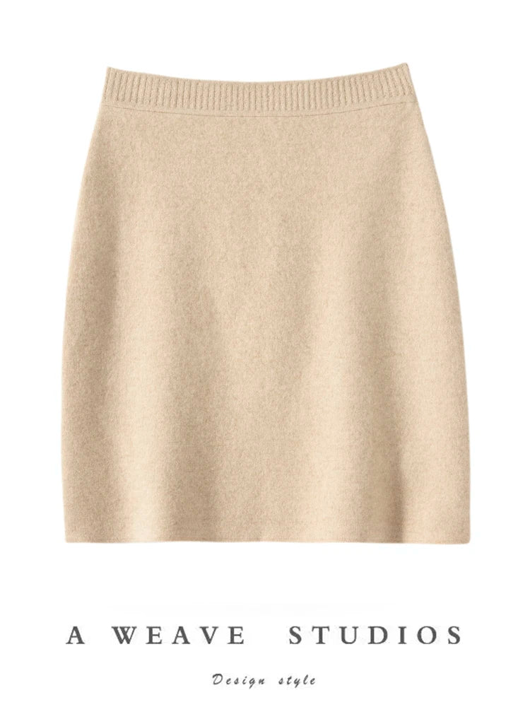 New Chic Women 100% Cashmere Mini Skirt Preppy Style Cashmere Knitted Skirt Autumn Winter Soft Warm Luxury Cashmere Dress
