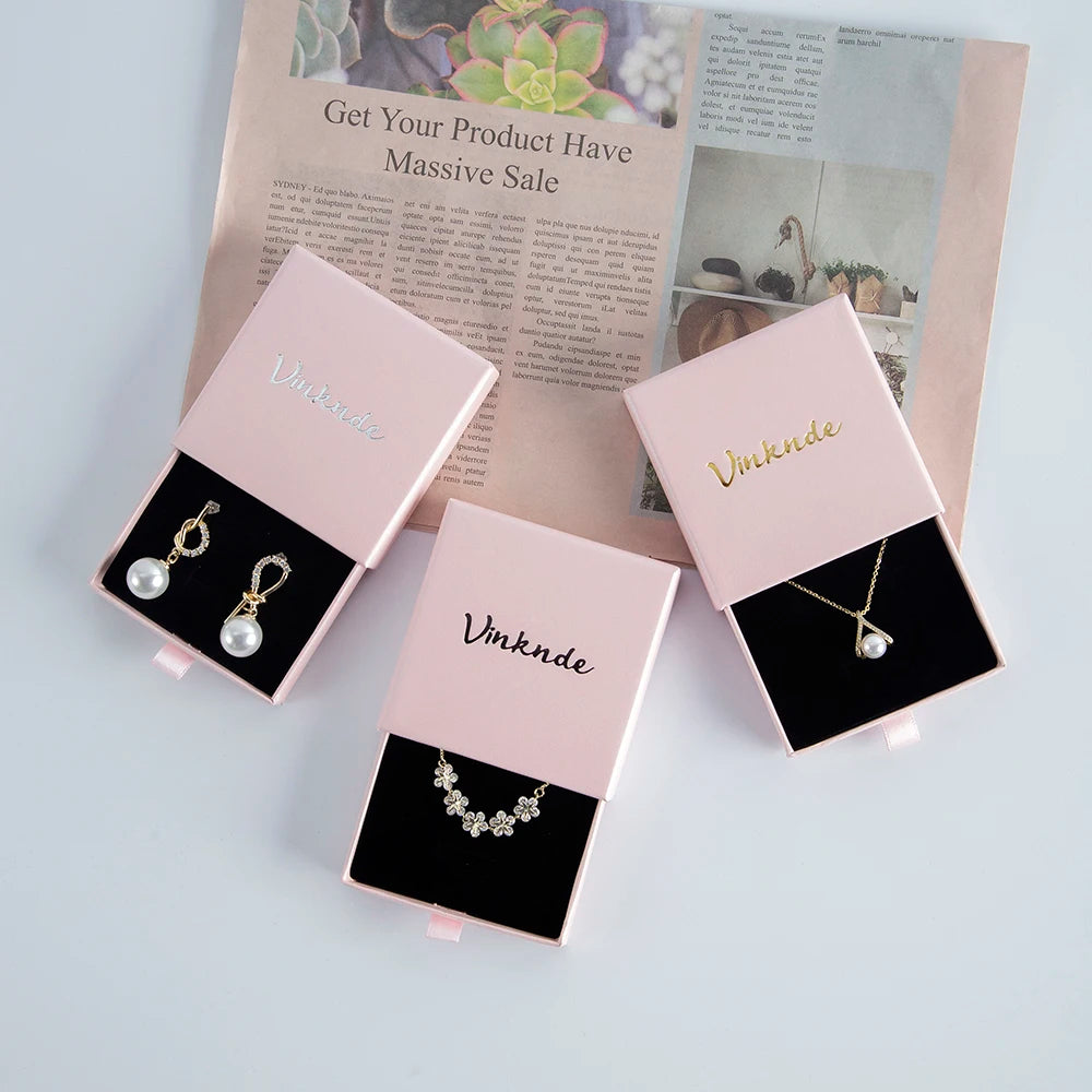 Wholesale 24pcs Custom Jewelry Packaging Box with logo Pink Cardboard Drawer Sliding Jewellery Earrings Ring Necklace Gift Boxes