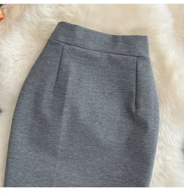 High Waist Midi Skirt Women's OL Profional Slimming Side Slit Wrap around A-Line One Step Skirt Korean Sle Commute Pure ...