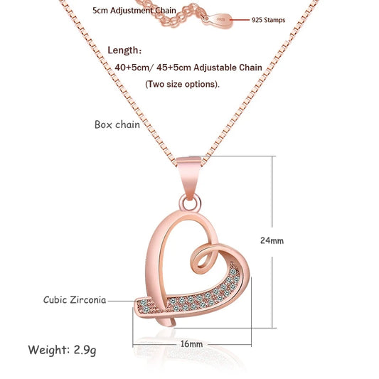 New Fashion Heart Rhinestone Pendant Neckalces Women 925 Sterling Silver Jewelry Silk Ribbon Love Rose Gold Zircon Choker Chain