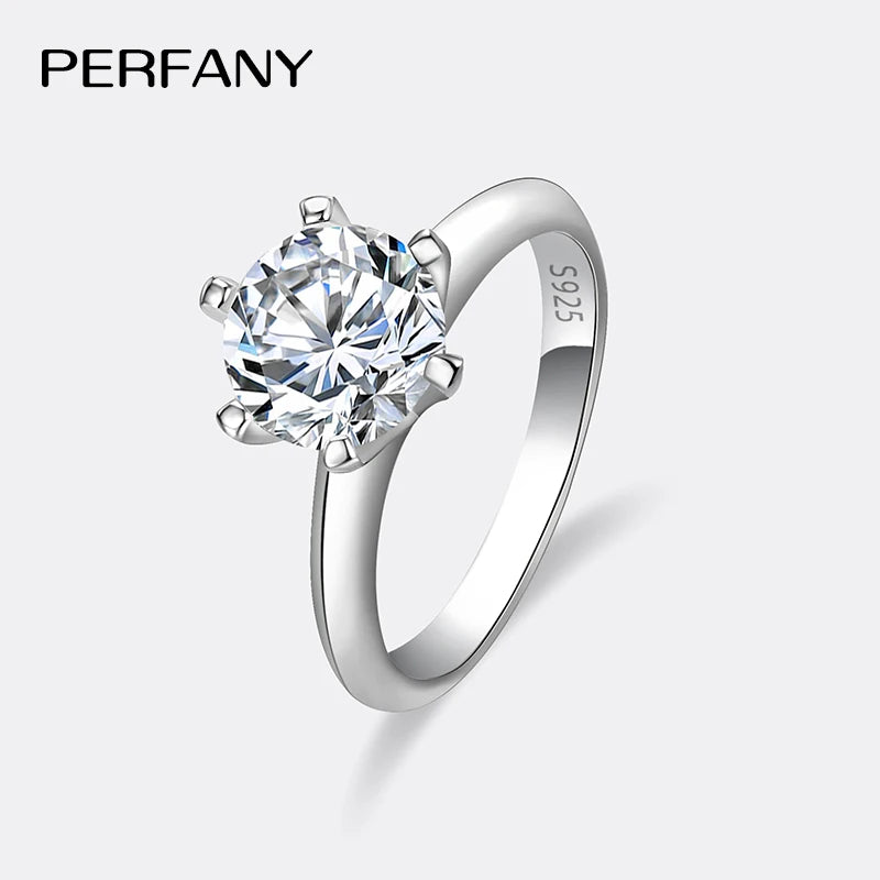 PERFANY 1-5CT Moissanite Ring for Women S925 Pure Silver Classic Six Claw Laboratory Diamond GRA Certified Ring Wedding Jewelry