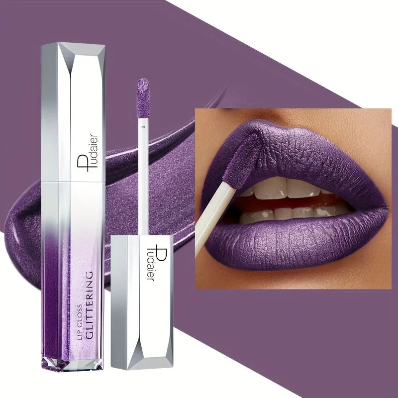 Metallic Glitter Lip Gloss, Waterproof Long Wear, Non-Sticky Hydrating Shine, Music Festival Beauty, Gifts