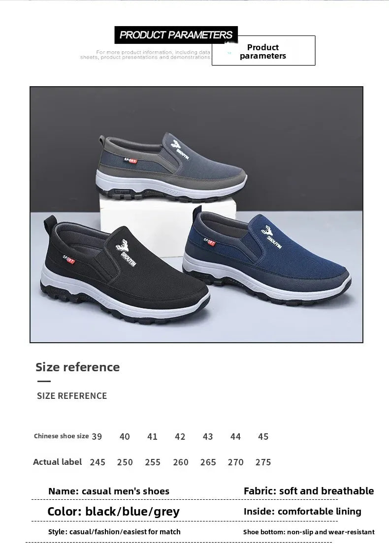 Beijing Men's Cloth Shoes Soft Bottom Breathable Anti-Slip Elderly Walking Shoes Slip-On round Toe Casual Rubber Soled Shoes