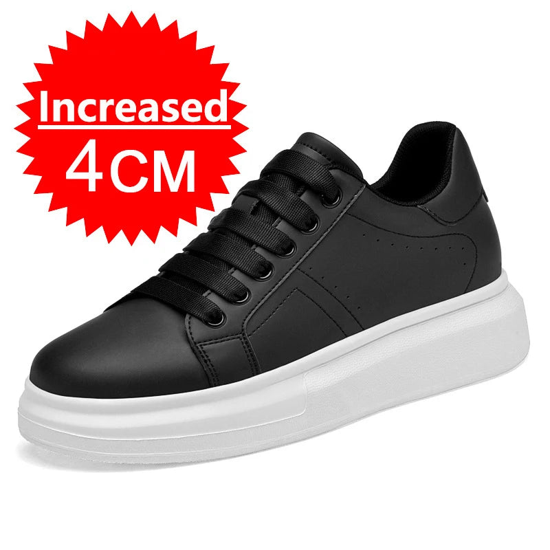 Fashion PU Leather Elevator Shoes for Men 6cm 8cm 10cm Invisible Height Increase White Sneakers Cortex Heightening Casual Shoes