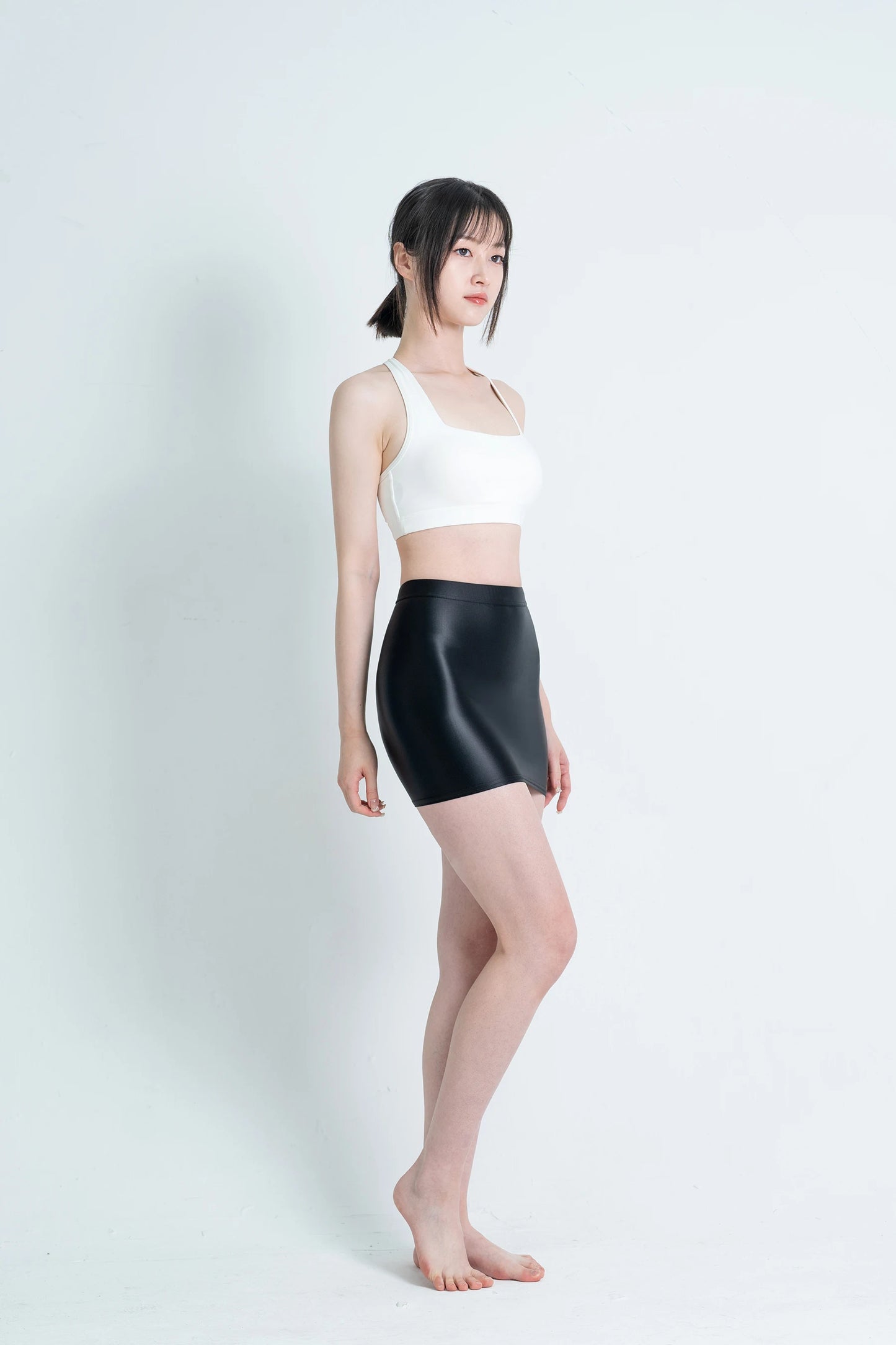 MJINM Women's Shiny Satin Glossy Skirts Hip Wrap One Step Skirts Smooth Bodycon Elastic Waist Half-body Causal Mini Short Skirts