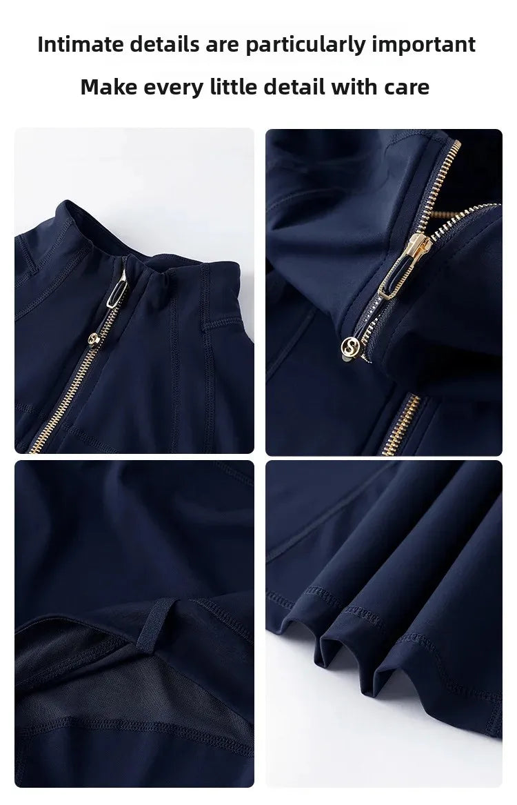 Light Blue Yoga Wear Women's Thin Outerwear 2025 New Shoulder Fit Waist Cinch Early Autumn Fishbone Sports Top