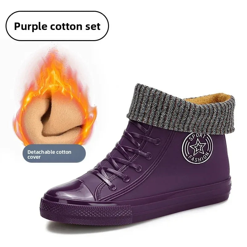 Anti-Slip Short Tube Waterproof Women's Rain Boots Fashionable Kitchen Work Rubber Shoe Covers Fishing Shoes PVC Material Adult