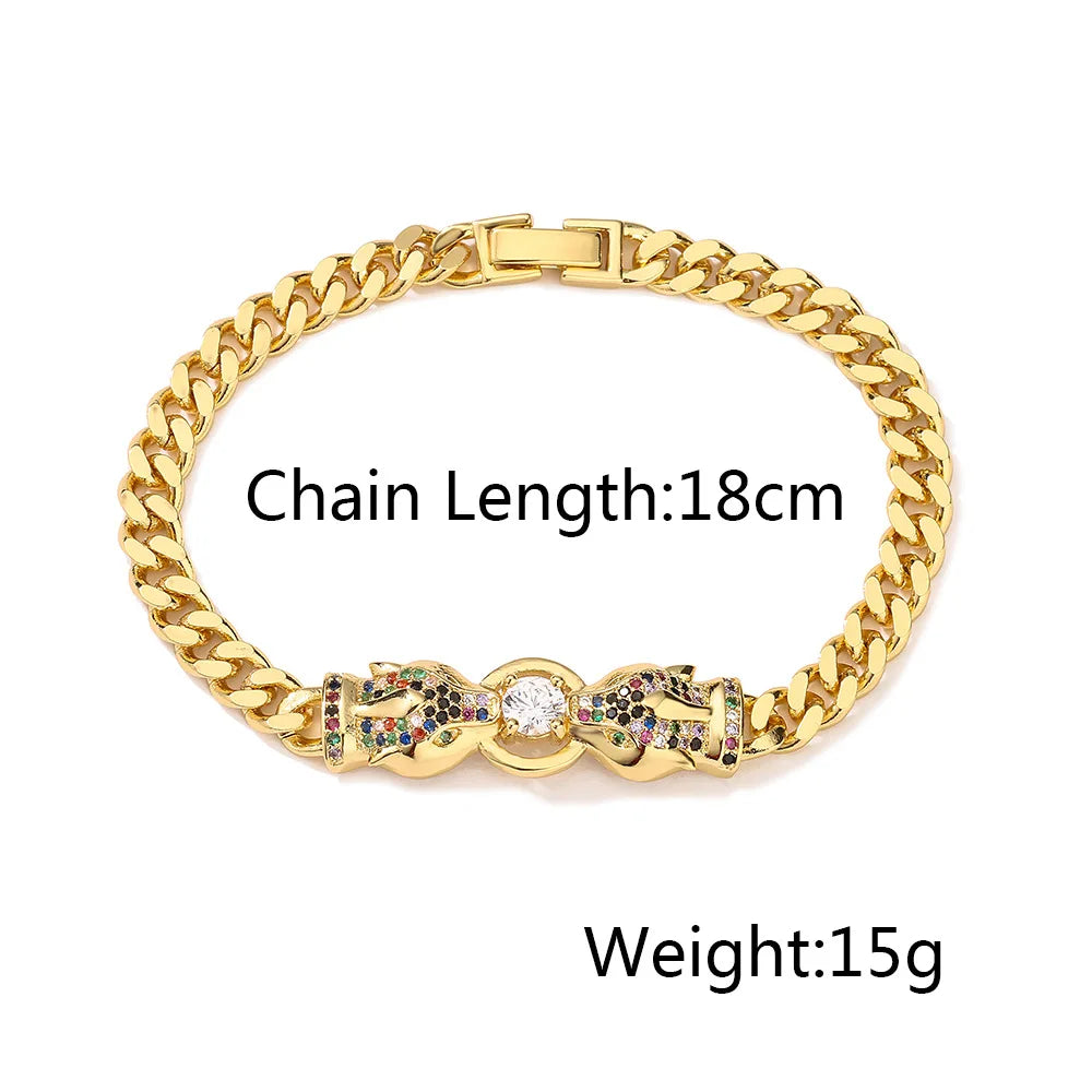 NEWBUY Fashion Gold Color Copper Wedding Jewelry 2023 Hot Sale AAA CZ Zircon Leopard Charm Bracelets For Women