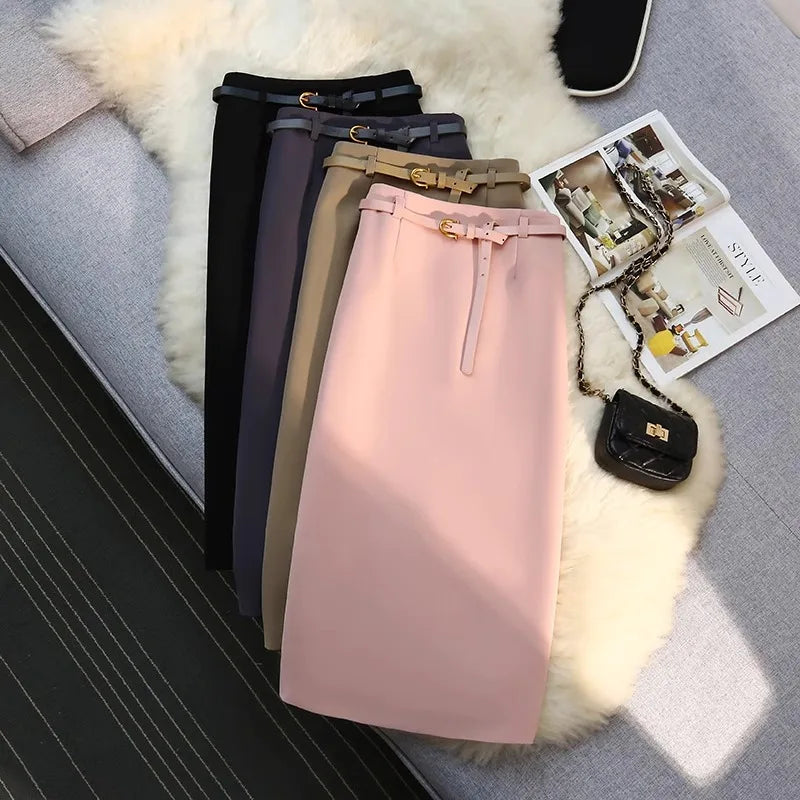 High Waist Suit Sle  Skirt Korean Spring Autumn New Wrap around a Line Skirt for Women Casual Loose Fit a pe