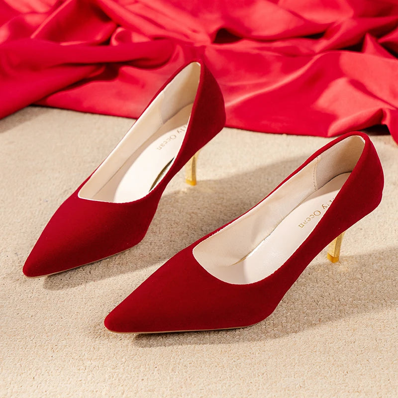 12cm   Red Heels Oversized Women's Heel Shoes 45 Red Wedding Shoes Flannelette Super High Heel Women's Shoes Zapatos De Mujer