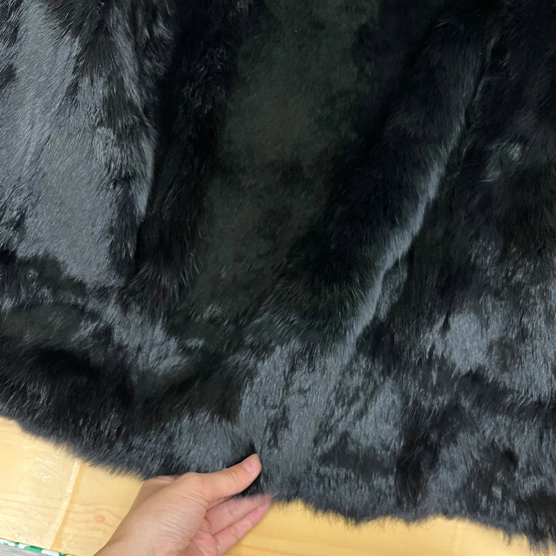 2025 New Real Fur Coat Winter Jacket Women Natural Rabbit Fur Lambswool Collar Luxury Outwear Loose Thick Warm Female Coat