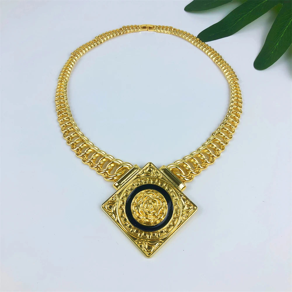 TITI Dubai Luxury Jewelry Set for Women 18K Gold Plated Necklace Bracelet Ring Earrings Classic Daily Wear Party Gift