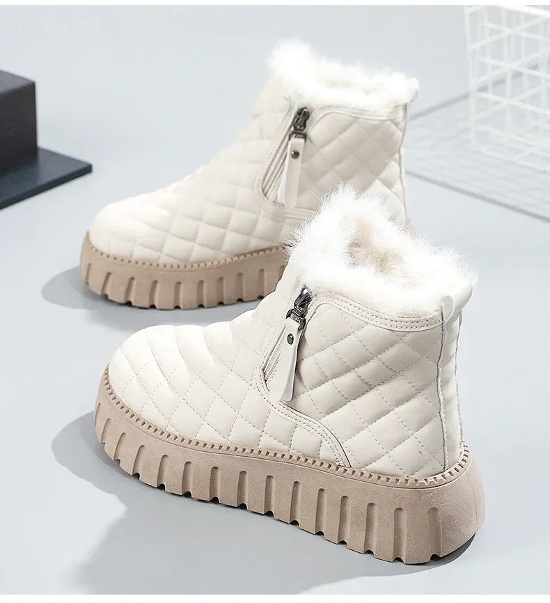 Women's Boots 2024 Winter Plush Cotton Boots Warm Platform Comfort Cold Proof Shoes Zipper Height Increase Anti Slip Snow Boots