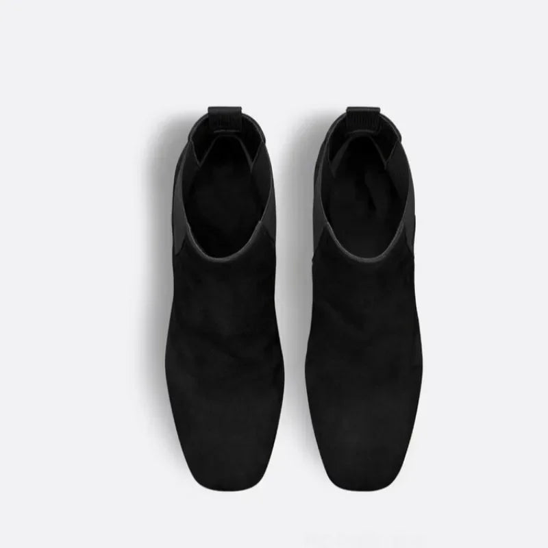 New Black Suede Personalized Hollow Out Heel Short Boots Autumn Winter Fashion Commuting Shopping Women's Ankle Boots Size 34-43