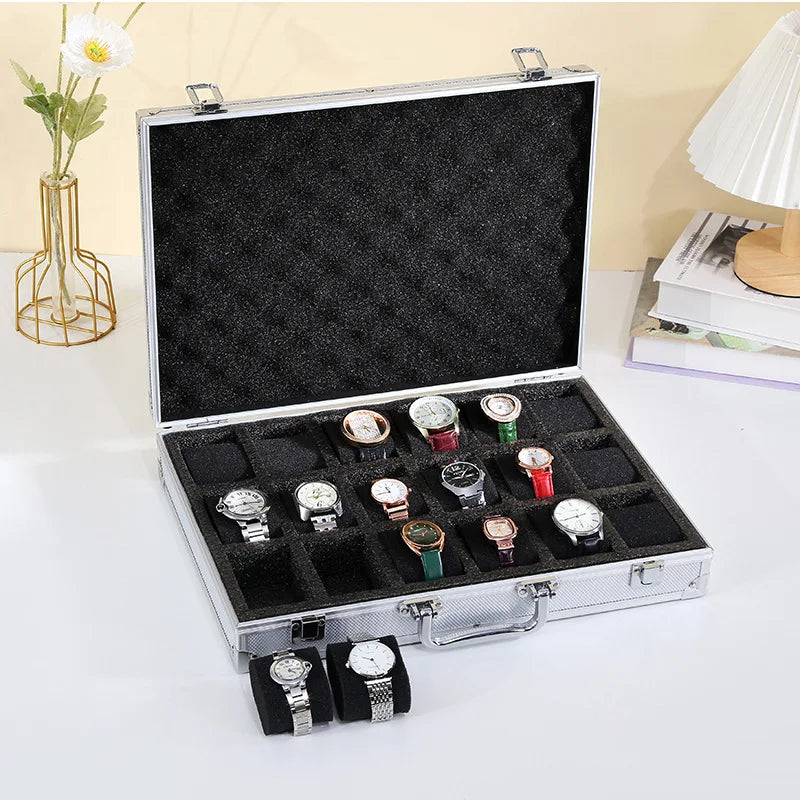 Portable Aluminum Alloy Watch Storage Box 10/12/18 Grid Large Capacity Jewelry Collection Watch Case Quality Gift Box for Watche