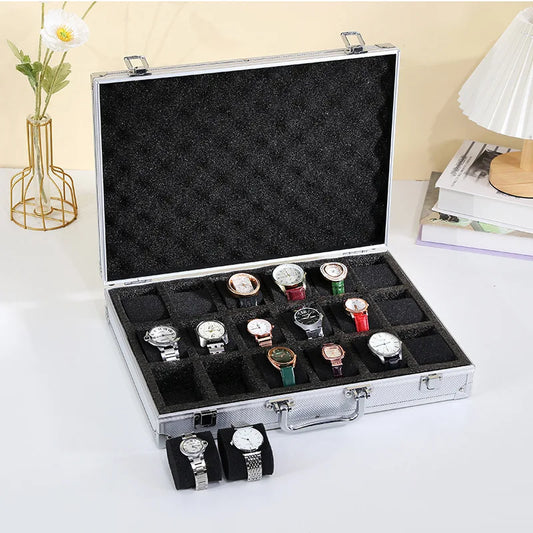 Portable Aluminum Alloy Watch Storage Box 10/12/18 Grid Large Capacity Jewelry Collection Watch Case Quality Gift Box for Watche