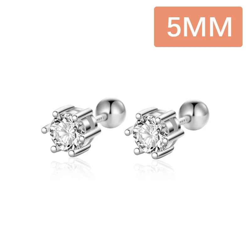 TrustDavis Real 925 Sterling Silver Six Claw Zircon CZ Screw Stud Earrings for Daughter Girls Gift Fine Jewelry DS3472