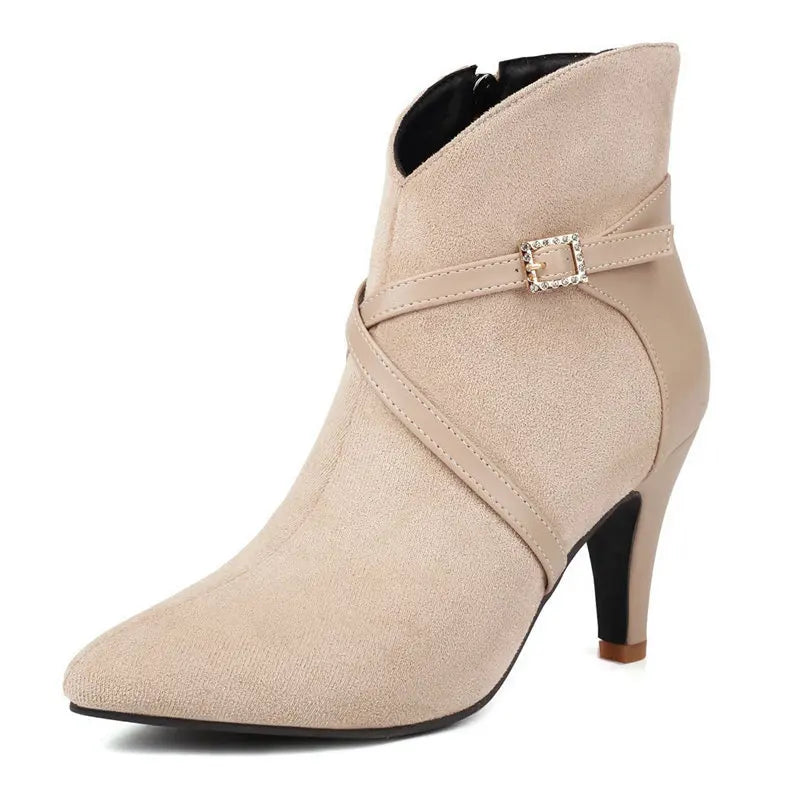 REAVE CAT Sexy Women Ankle Boots Big Size 46 47 Pointed Toe Autumn Flock Suede Shoes Party Elegant Bota 33 34