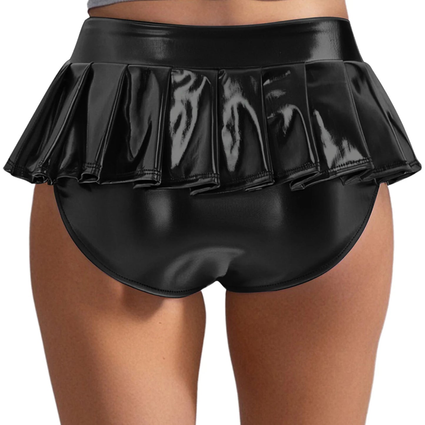 Womens Metallic Shiny Mini Skirt Elastic Waistband Pleated Skirted Underwear Culottes Micro Miniskirts Rave Party Nightclub Wear