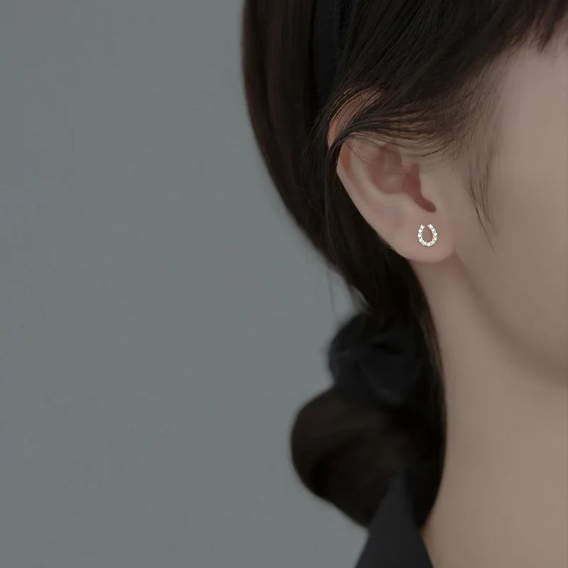 New Fashion 925 Silver Needle Horseshoe Zircon Stud Earrings For Women Female Girls Cute Earrings Jewelry Accessories Gifts