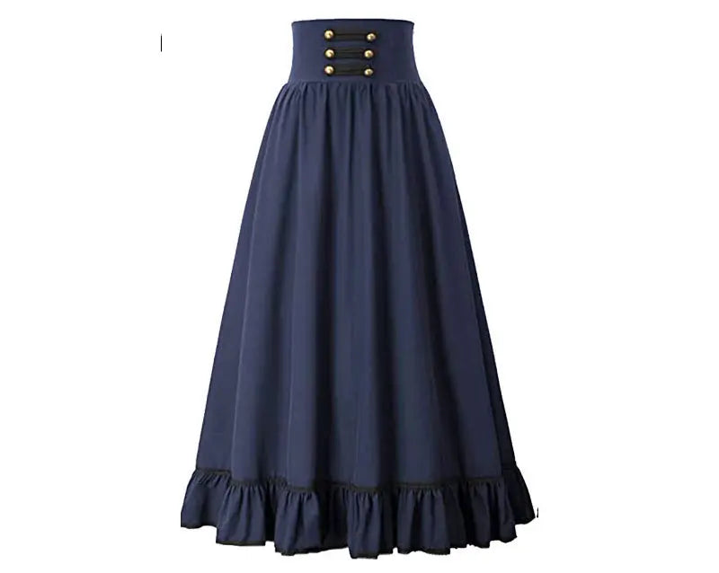 Women Maxi Skirt Medieval Intage Summer High Waist A Line Victorian Long Skirt Steampunk Gothic Ruffled Hem Pleated Party Skirts
