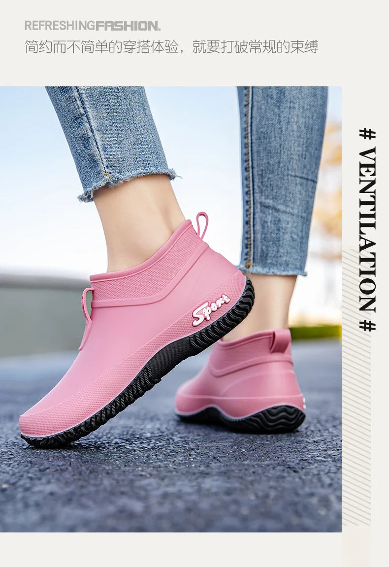 Casual Thick Bottomed Waterproof Outdoor Wear-Resistant Ladies Short Tube Water Shoes Daily Leisure Rain Boots for Women