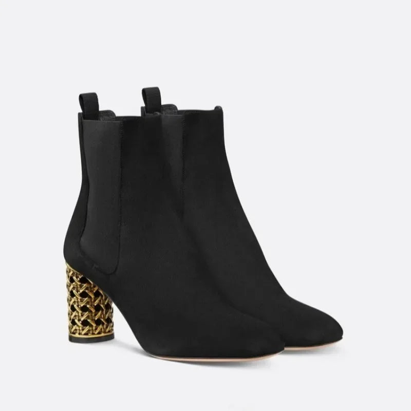 New Black Suede Personalized Hollow Out Heel Short Boots Autumn Winter Fashion Commuting Shopping Women's Ankle Boots Size 34-43