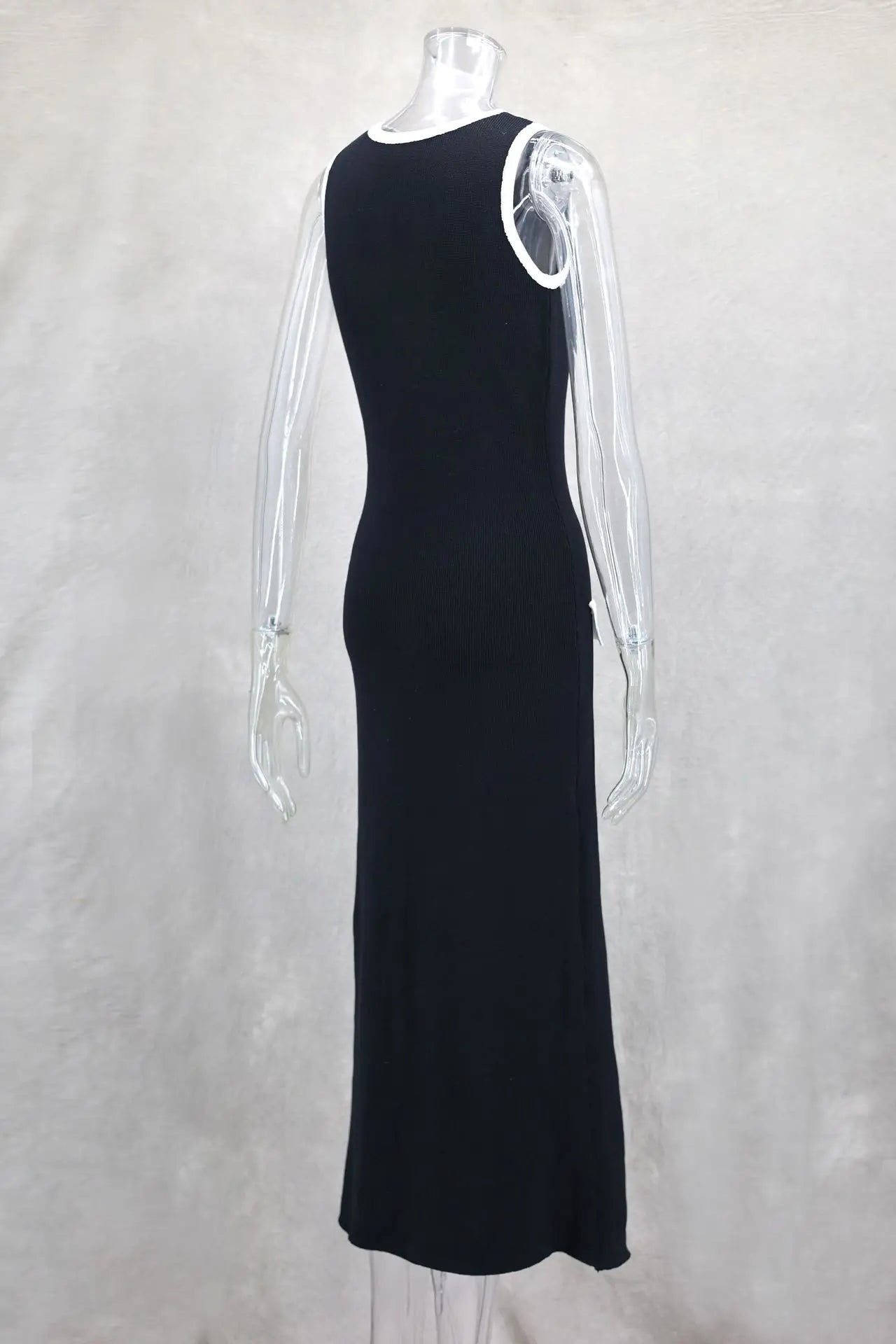 Elegant Knitted Midi Dresses Women's Black White Patchwork Slit Single Breasted Sleeveless Curvy Dress 2025 Summer Street Wear
