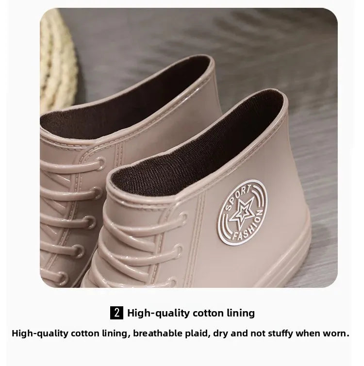 Anti-Slip Short Tube Waterproof Women's Rain Boots Fashionable Kitchen Work Rubber Shoe Covers Fishing Shoes PVC Material Adult