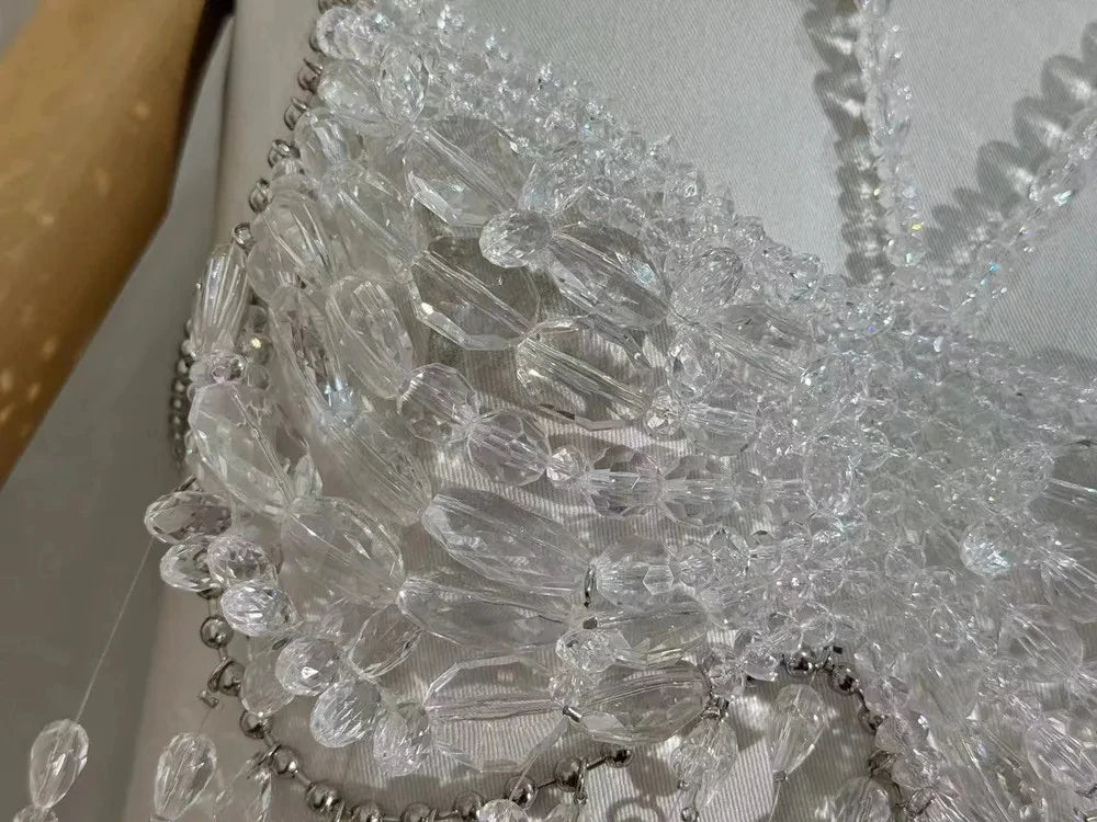 Sexy Europe And The United States Crystal Pearl Female Vest Handmade Street Shooting Bra Top Hollow Body Chain Holiday Swimsuit