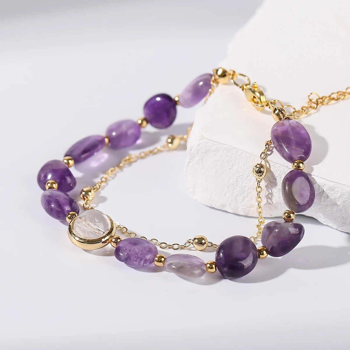 Exquisite Natural Amethyst Stone Lucky Chain Bracelets Women Fashion Jewelry Adjustable Healing Bracelets Girlfriend Party Gifts