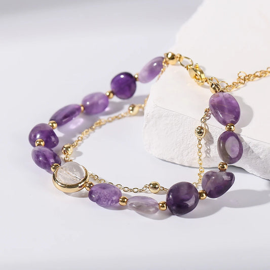 Exquisite Natural Amethyst Stone Lucky Chain Bracelets Women Fashion Jewelry Adjustable Healing Bracelets Girlfriend Party Gifts
