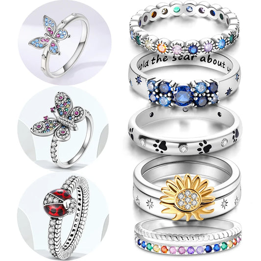 Silver Plated Women Luxury Stackable Ring Real Infinite Flower Daisy Fine Jewelry Rings For Engagement Weddling Party