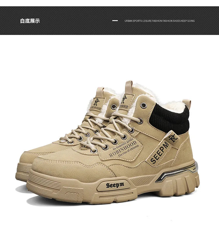 Winter New Fleece-Lined Cotton Shoes Fashionable Outdoor Snow Boots Trendy Warm High-Top Work Shoes Wholesale Men's Footwear