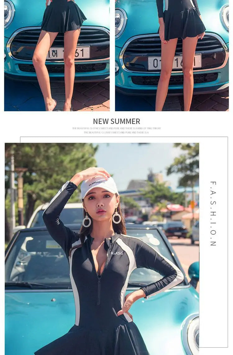 Female Swimsuit Manufacturer Korean Version Plus Size Spring Long Sleeved Jumpsuit Style Conservative Belly Covering Swimsuit