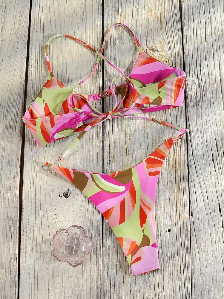 Miyouj Bandage Swimwear Summer Swimsuit High Cut Bikini Set Solid Sexy 2-Piece Suit New Bathsuit Hollow Out Thongs Beachwear