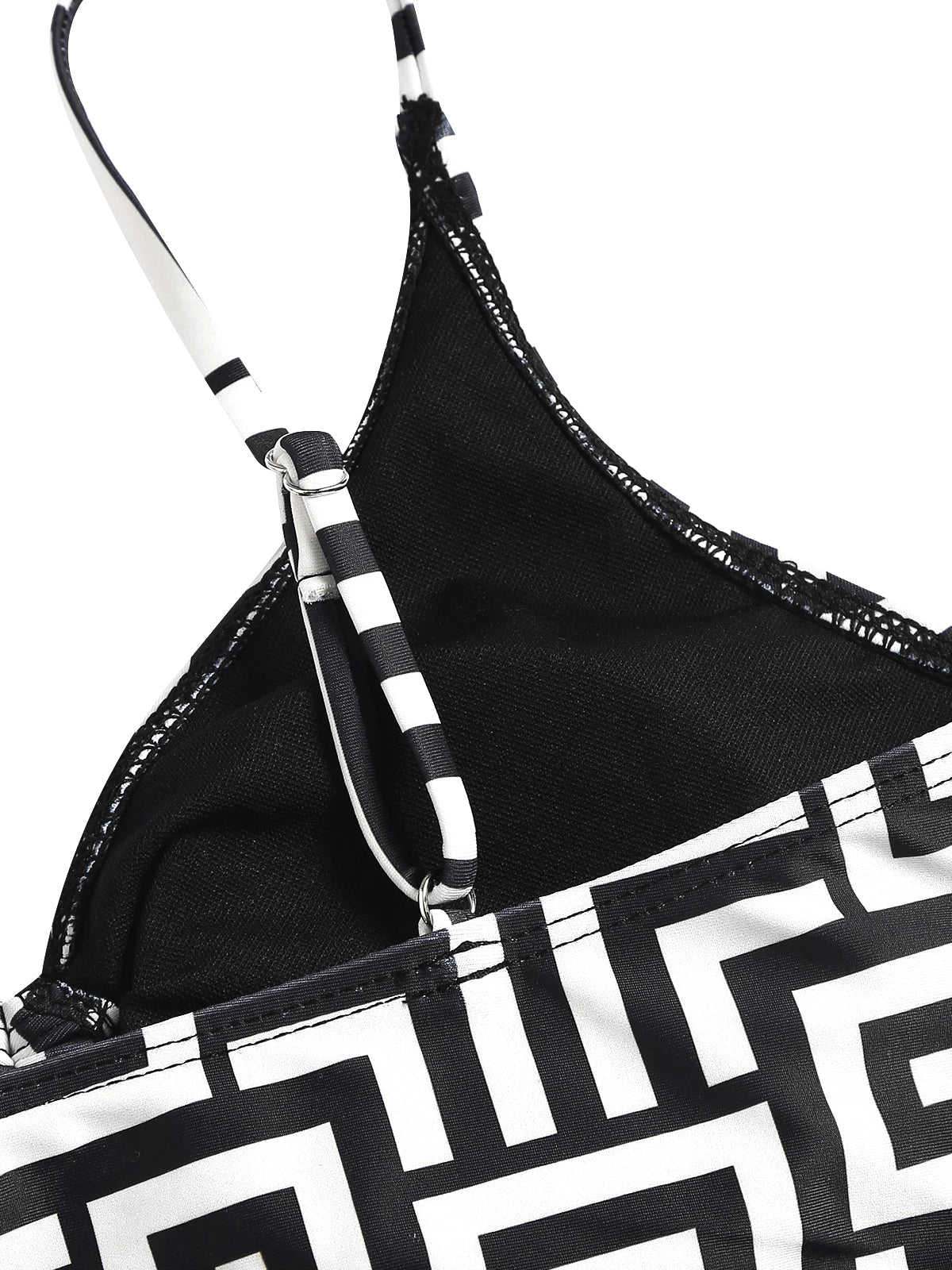 Women's Beach Summer Geometric Print Three-Piece Swimsuit Set with Long Sleeve Beach Cover-Up, Polyester Knit Fabric with Elasta