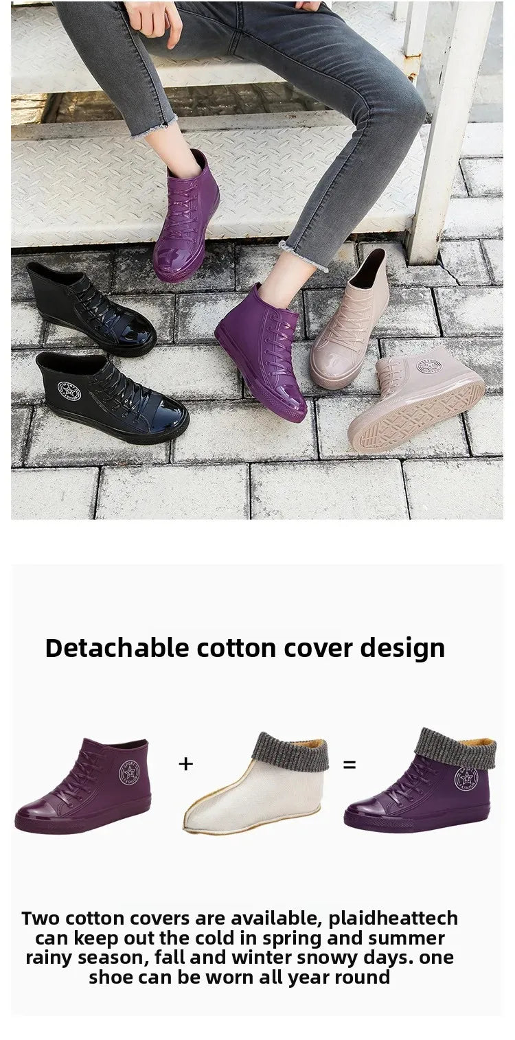 Anti-Slip Short Tube Waterproof Women's Rain Boots Fashionable Kitchen Work Rubber Shoe Covers Fishing Shoes PVC Material Adult