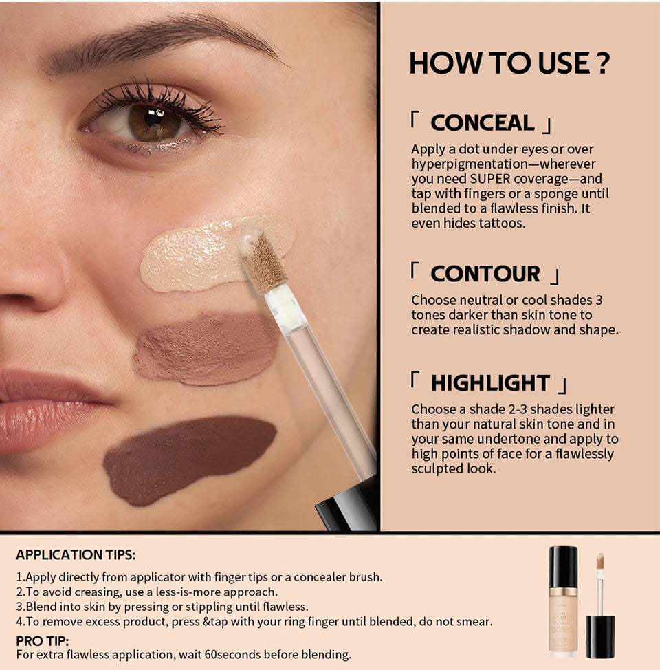 Long-lasting Matte Foundation Coverage Concealer Multi-Use Cream Oil Free Highlight and Retouch Face Makeup Products for Women