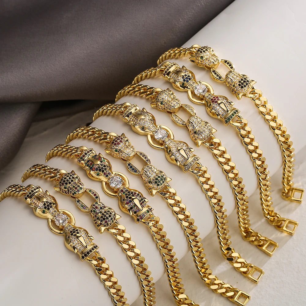 NEWBUY Fashion Gold Color Copper Wedding Jewelry 2023 Hot Sale AAA CZ Zircon Leopard Charm Bracelets For Women