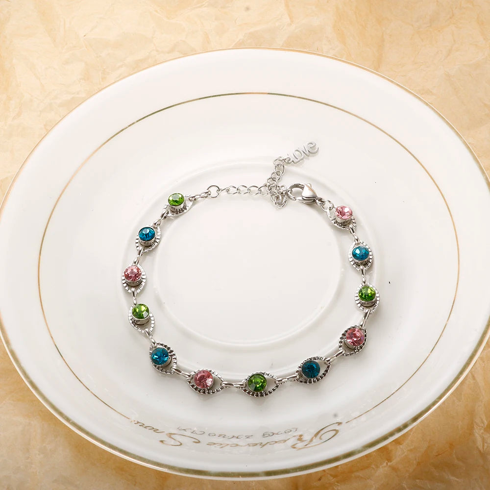 Bejeweled Bracelet Necklace 12 Birthstones Colorful Crystal Jewelry Set Stainless Steel for Women Luxury Fashion T S Bracelets