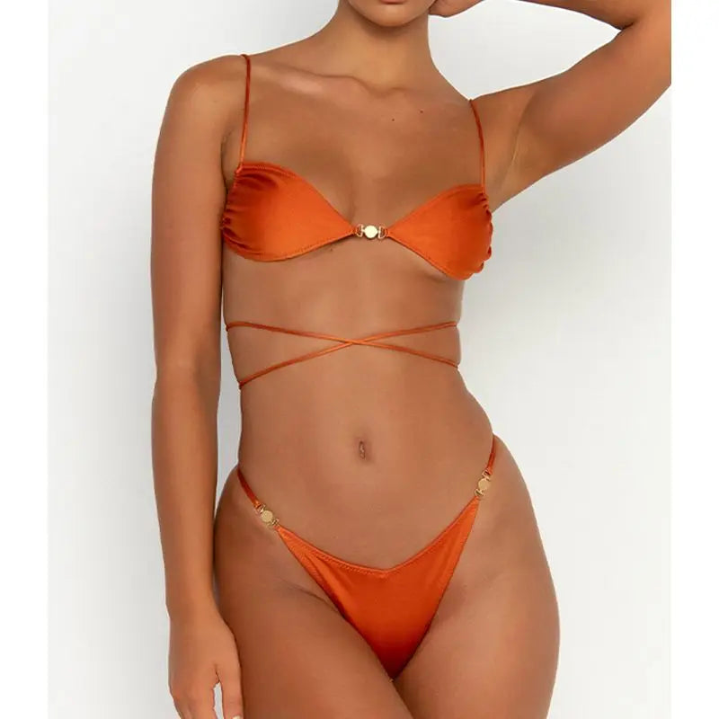 Bandage Bikinis Push Up Swimwear 2025 Swimsuit For Women Summer Bikini Set Solid Bathing Suit Summer Biquini Thongs Beachwear