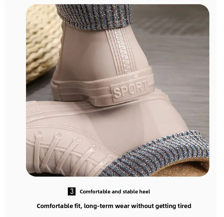 Anti-Slip Short Tube Waterproof Women's Rain Boots Fashionable Kitchen Work Rubber Shoe Covers Fishing Shoes PVC Material Adult
