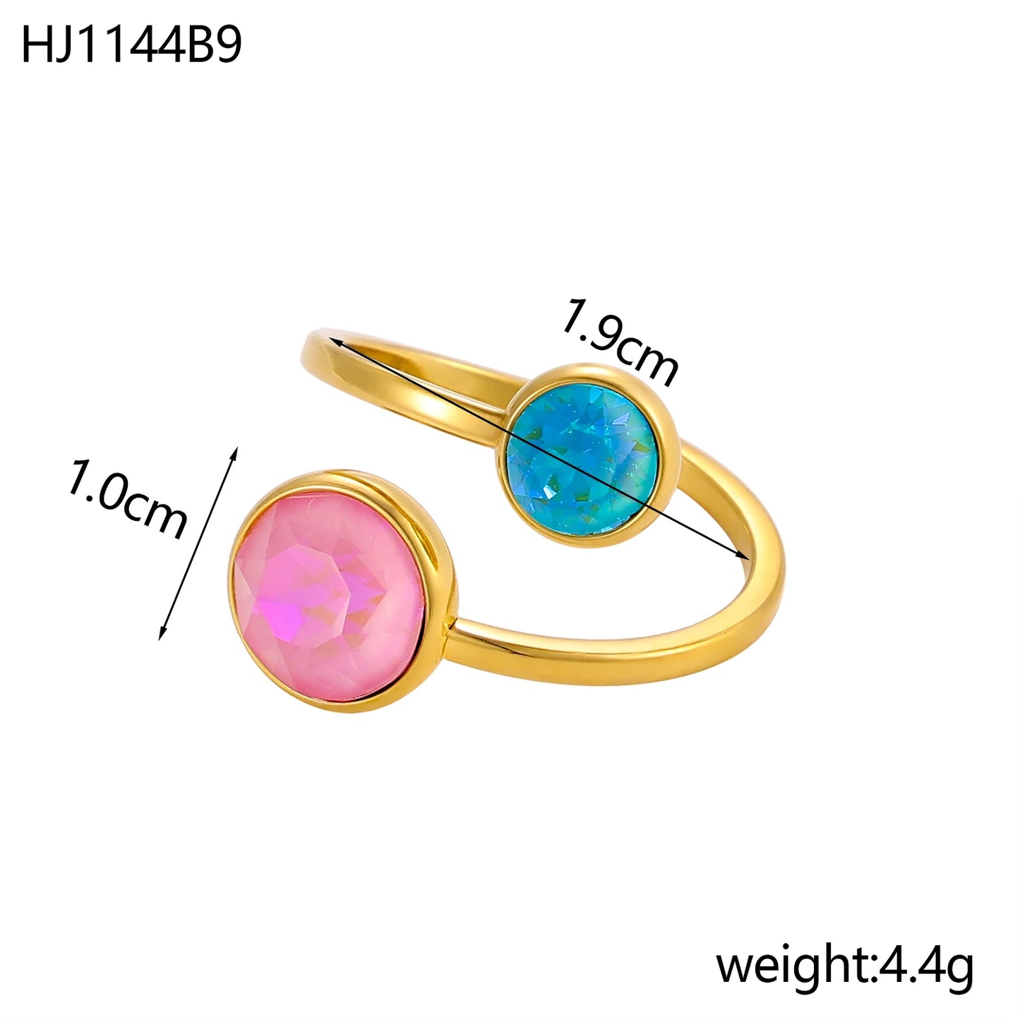 18k gold color stainless steel ring with crystal ring for women light luxury high-grade color open stainless steel