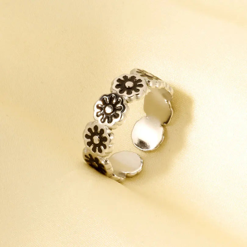 Elegant Ring Enamel Stainless Steel Rings For Women Men Accessories Flower Plant Jewelry Open Adjustable Real Gold Plated Bagues