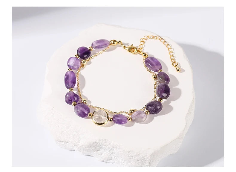 Exquisite Natural Amethyst Stone Lucky Chain Bracelets Women Fashion Jewelry Adjustable Healing Bracelets Girlfriend Party Gifts