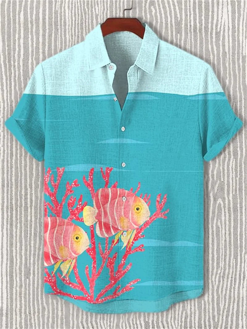 Summer printed men's short sleeved shirt Hawaii fashion lapel top plus size casual men's shirt 2025 style