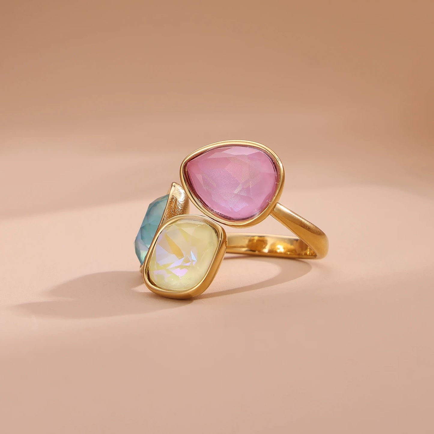 18k gold color stainless steel ring with crystal ring for women light luxury high-grade color open stainless steel