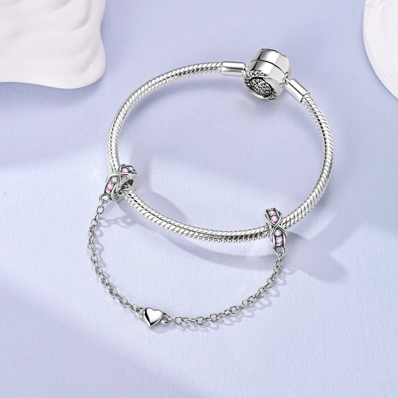 925 Sterling Silver Safety Chain Aircraft Earth Camera Daisy Silicone Charms Beads Fit Original Bracelets DIY Jewelry For Women